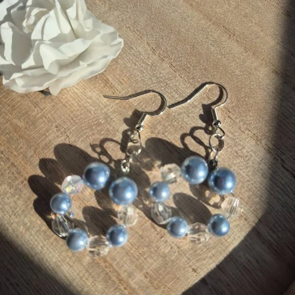 Handmade Small Blue Hoop Earrings - Picture 2 of 2
